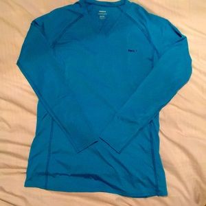 Reebok Log Sleeve V-Neck Athletic Top XLTeel Green